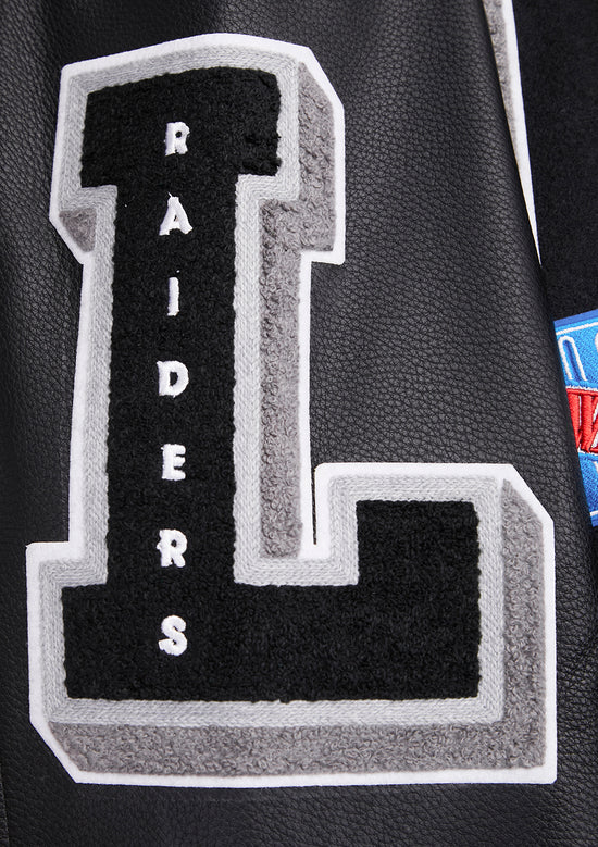 PRO STANDARD MEN'S NFL LAS VEGAS RAIDERS MASHUP RIB WOOL BLACK/GREY VARSITY JACKET